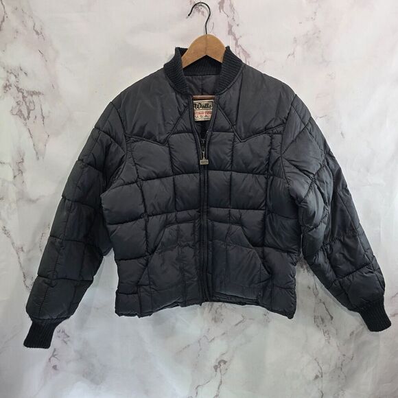 Walls Jacket Mens Small Womens Medium Black Vtg Puffer Coat Quilted Pruf Bomber - Picture 1 of 11